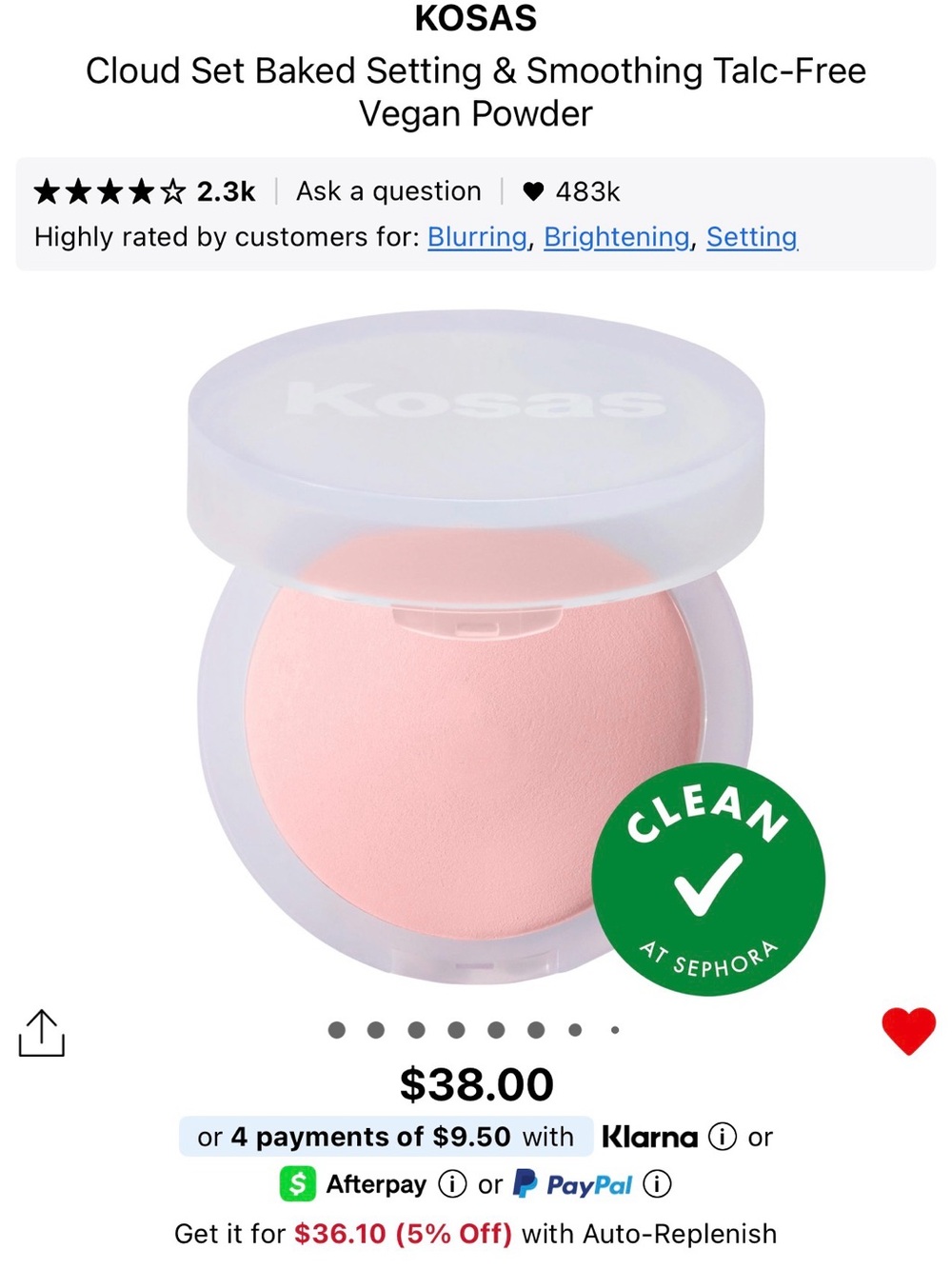 Kosas Cloud Set powder, Candy, full size